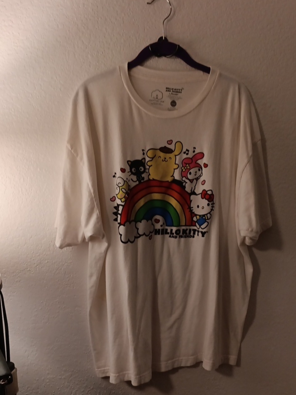 Sanrio White Tee with Rainbow & Hello Kitty Crew